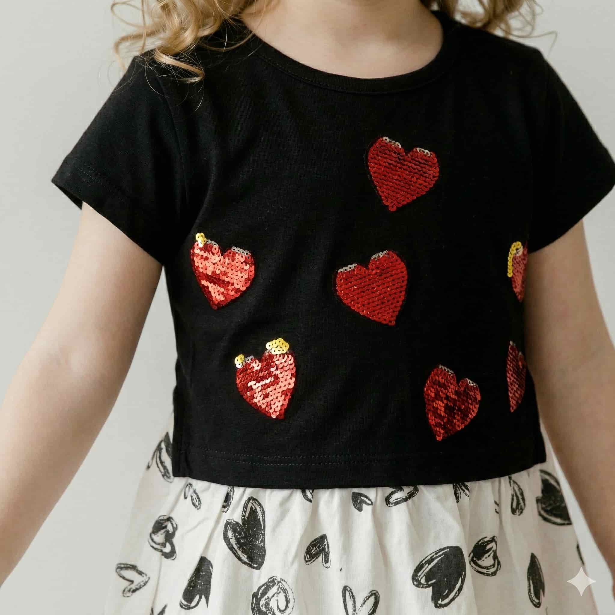 Red Heart Girl Frock - Black