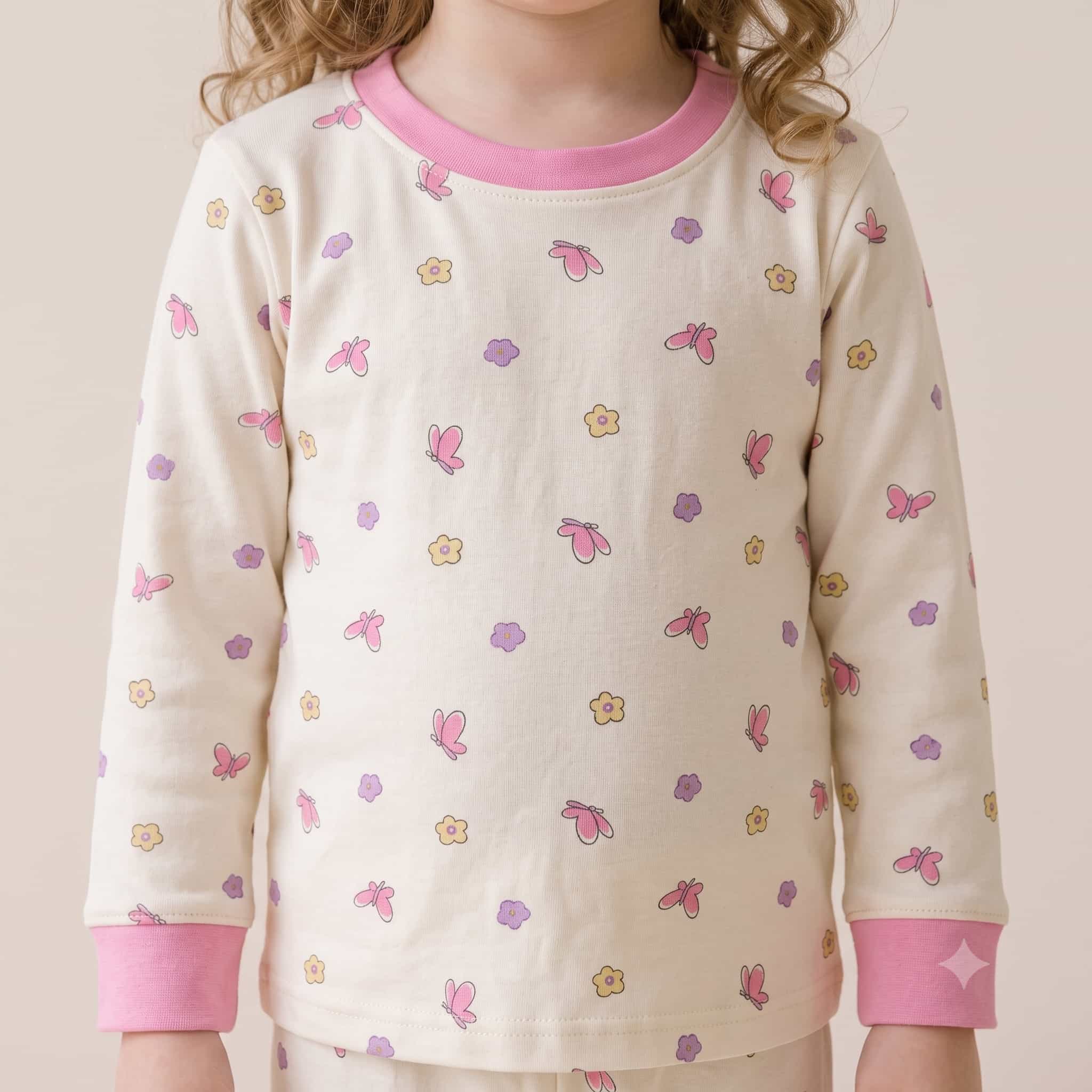Flutter Bloom Girls Full Sleeves Pajama Set - Cream