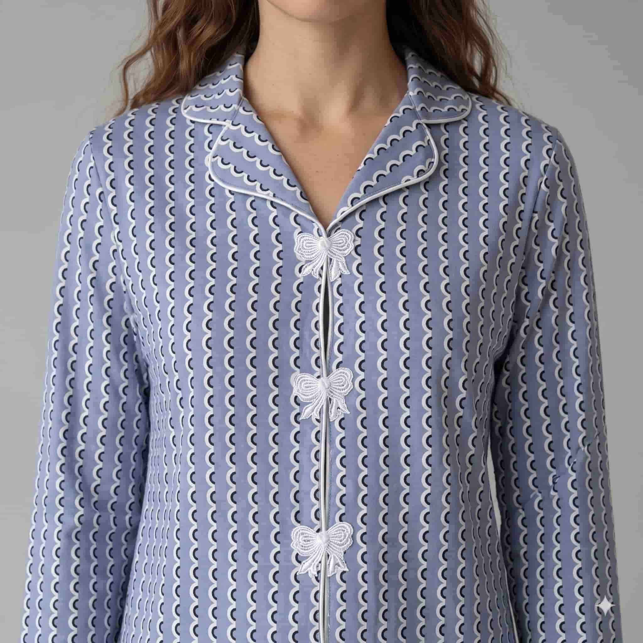 Crescent Charm Women Full Sleeves Pajama Set - Periwinkle Blue