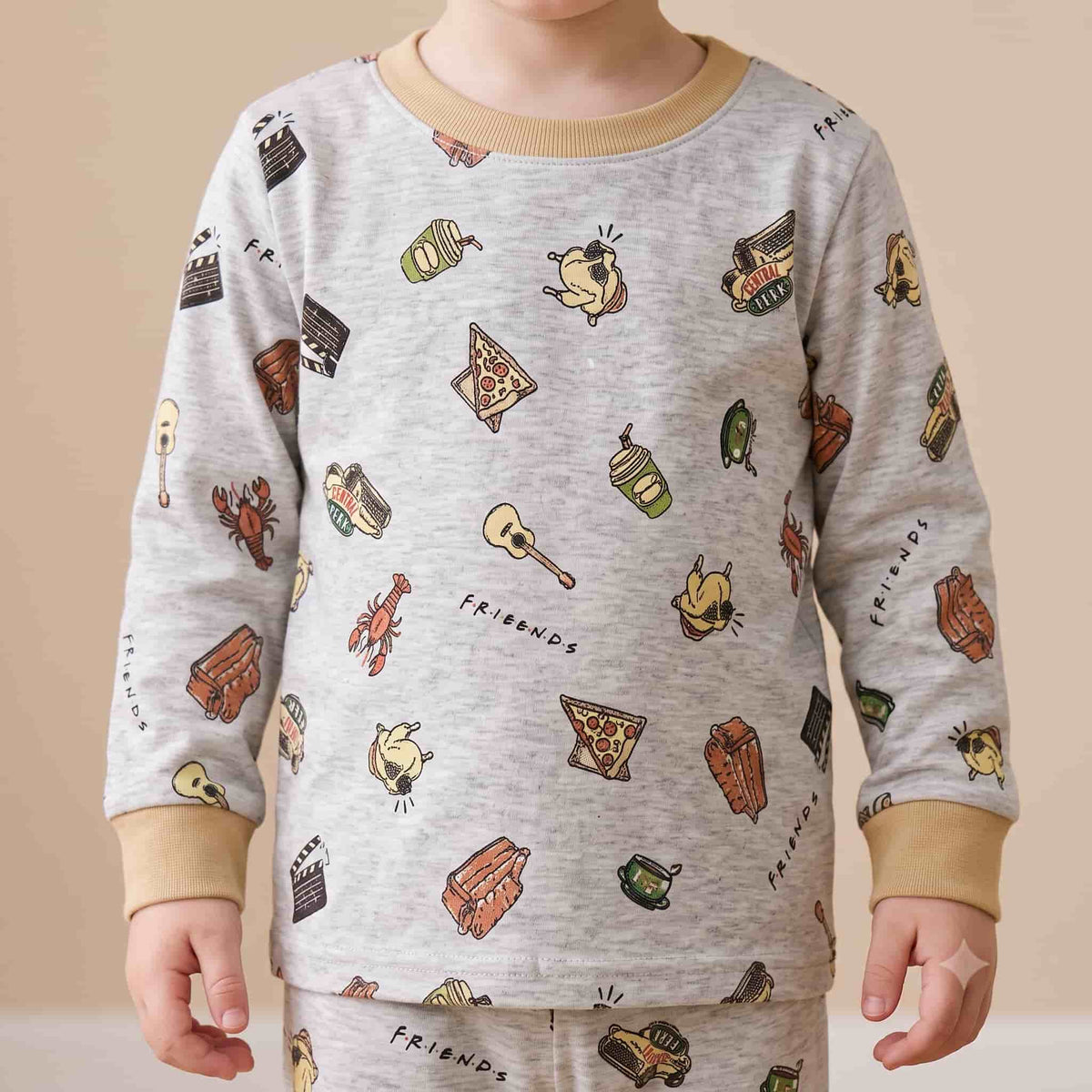 Friends Boys Full Sleeves Pajama Set - Light Grey