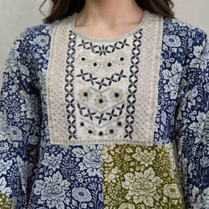 Bloom Floral Print Women Darra - Blue & Green