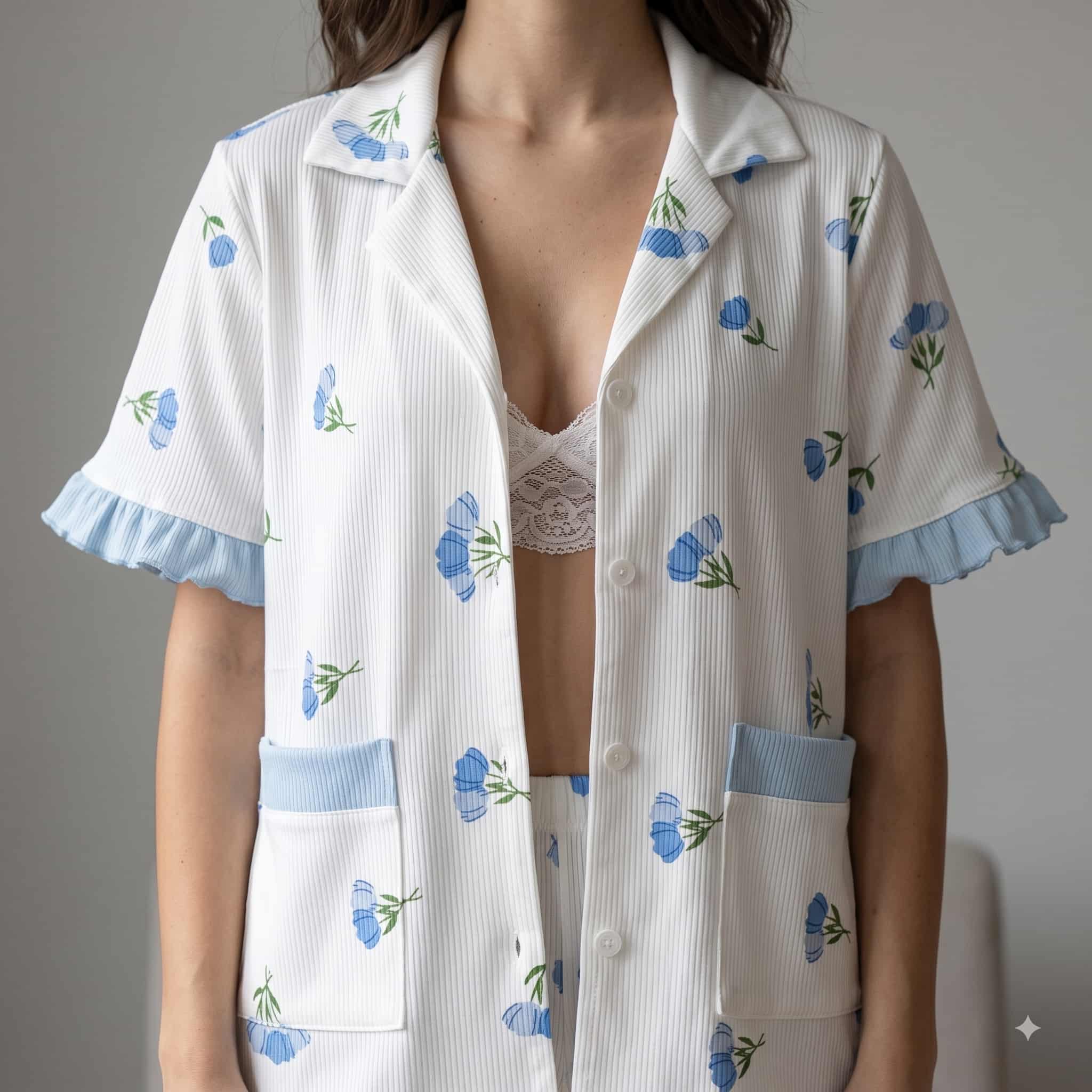 Azure Bloom Women Half Sleeves Pajama Set - Blue
