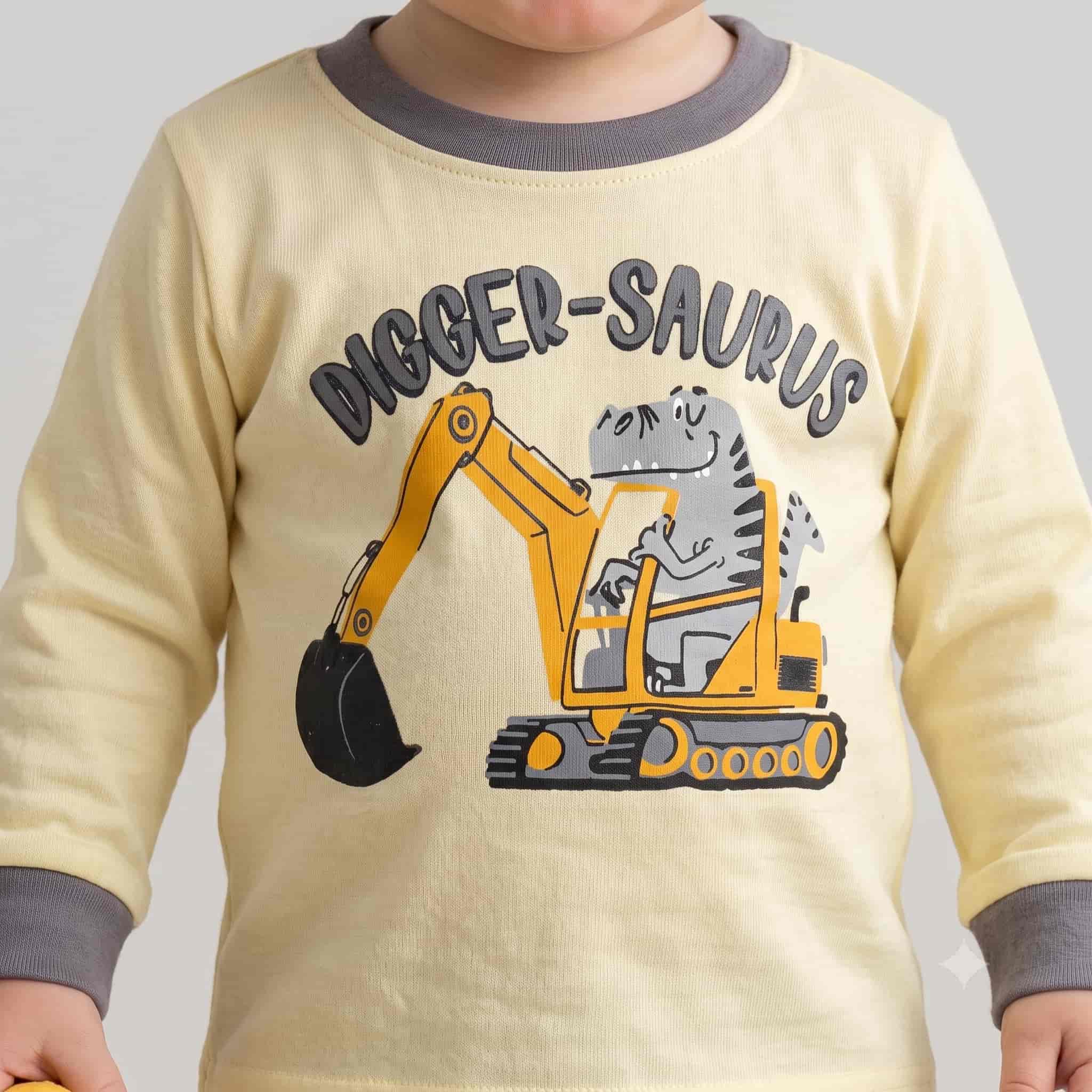 Dino Builder Baby Boys Full Sleeves Pajama Set - Yellow
