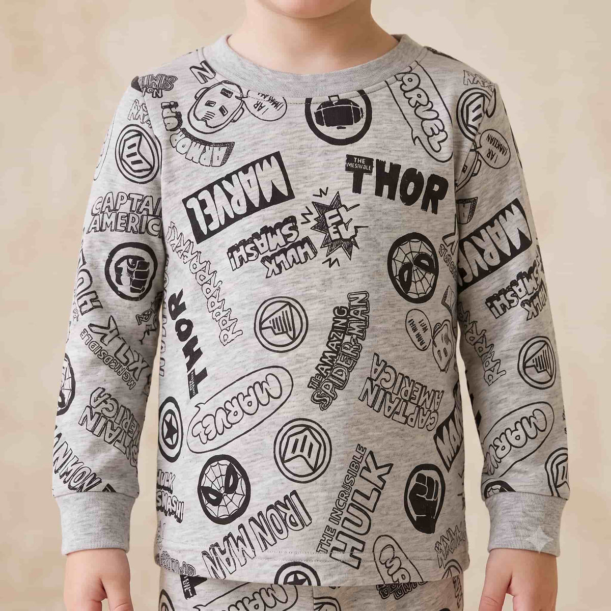 Marvel Avengers Boys Full Sleeves Pajama Set - Light Grey