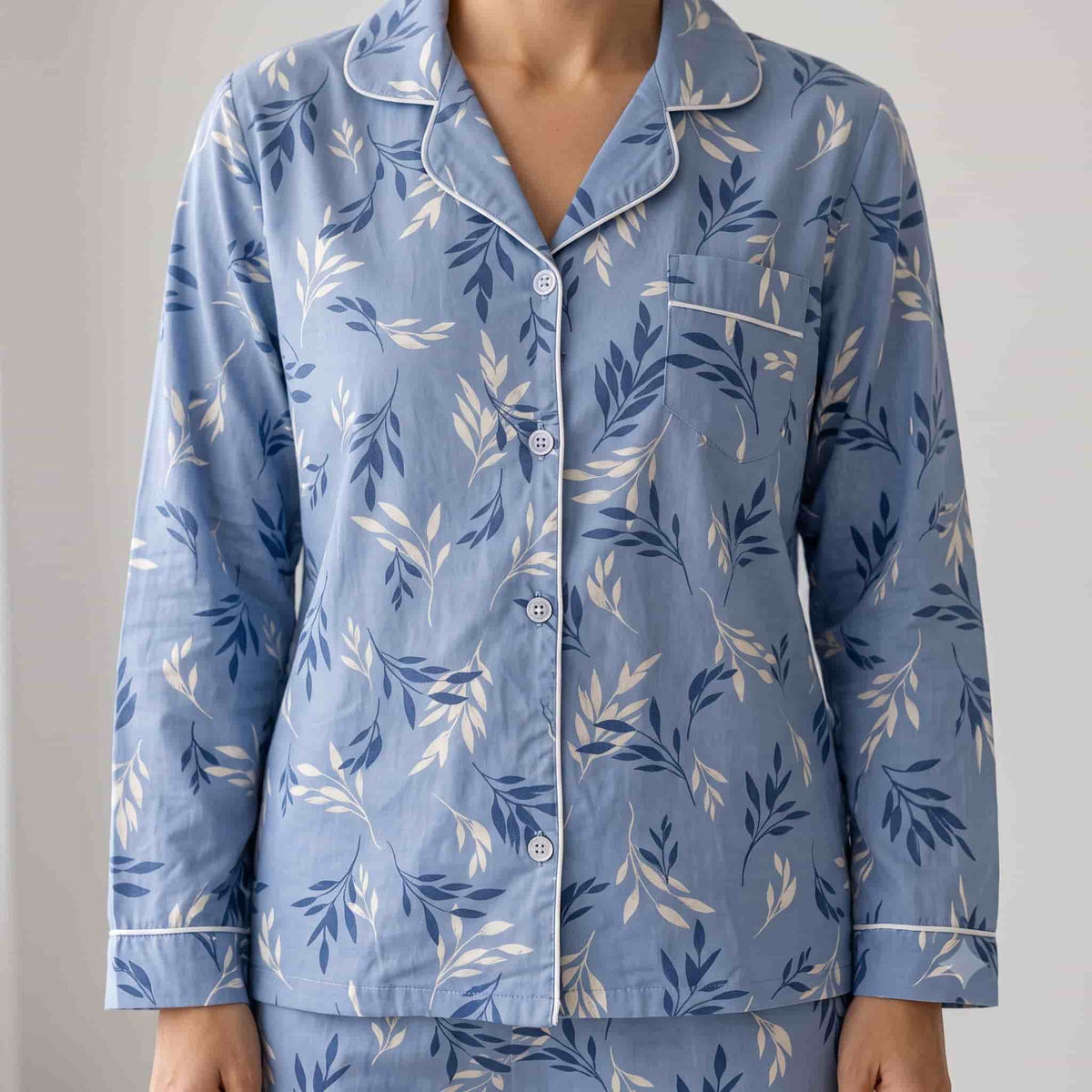 Leaf Serenity Women Full Sleeves Pajama Set - Powder Blue