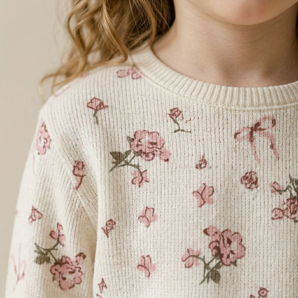 Rose Bloom Girls Short Sleeve Pajama Set - Cream