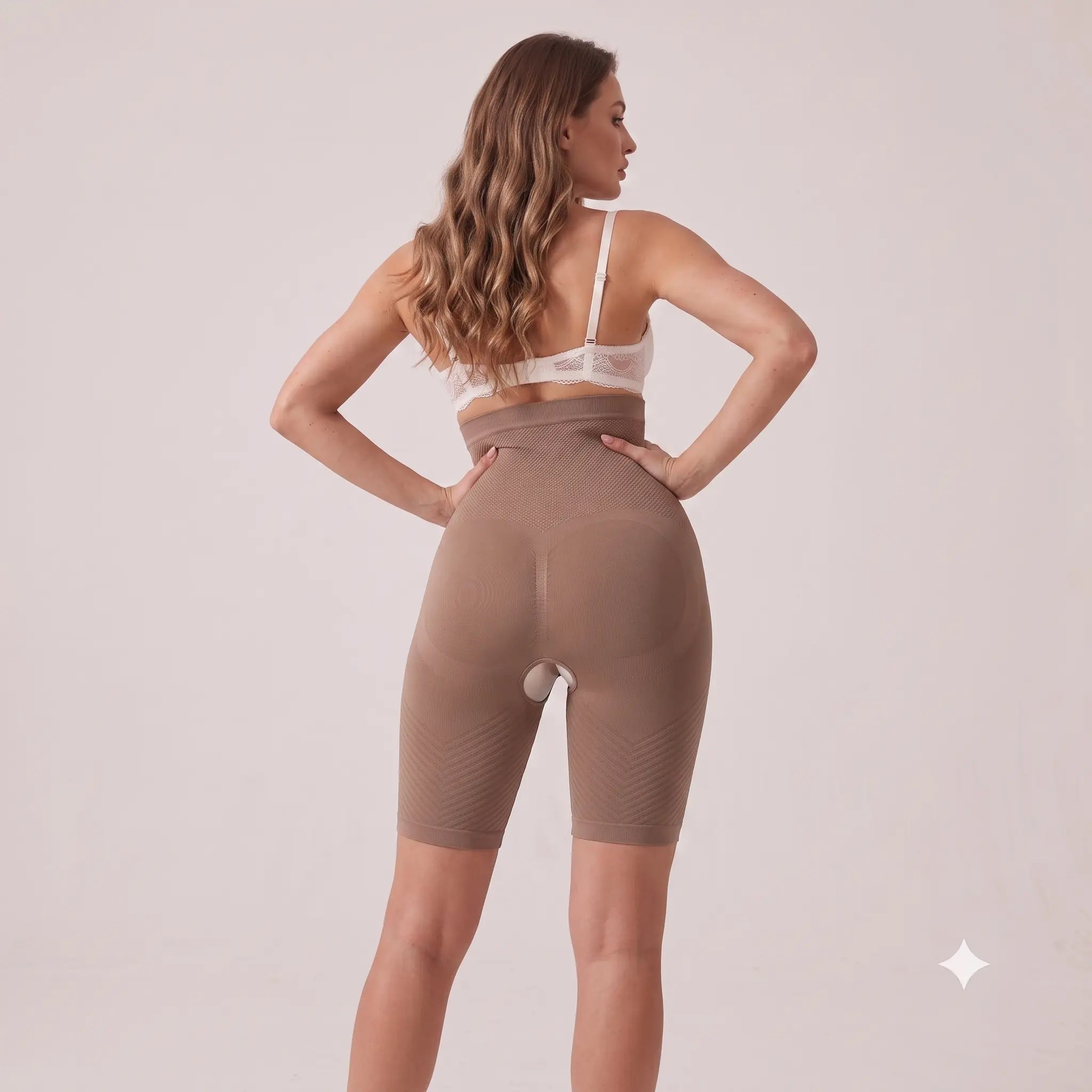 High Waist Tummy Flatter Women Shapewear With Peehole - Brown