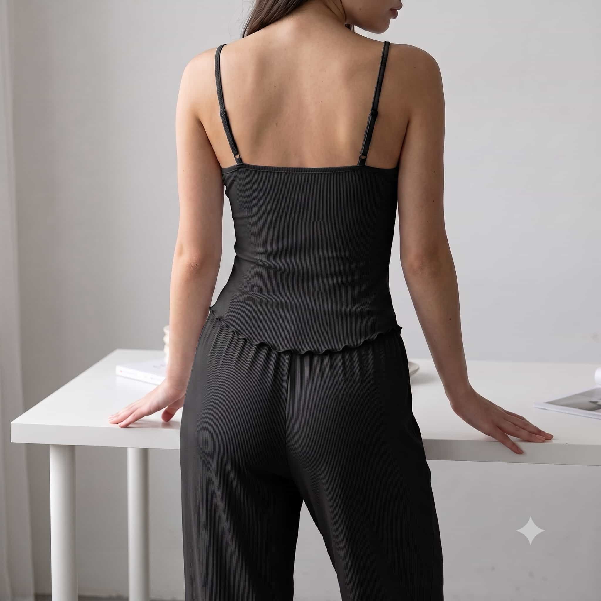 Midnight Noir Women Camisole Slipwear Pajama Set - Black