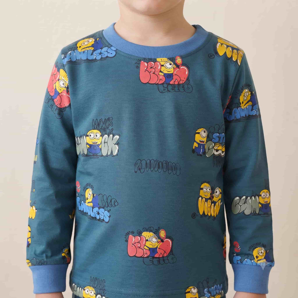 Minion Boys Full Sleeves Pajama Set - Teal Blue