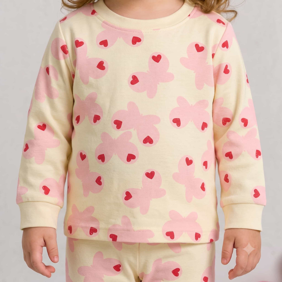 Butterfly Kisses Baby Girls Full Sleeves Pajama Set – Cream