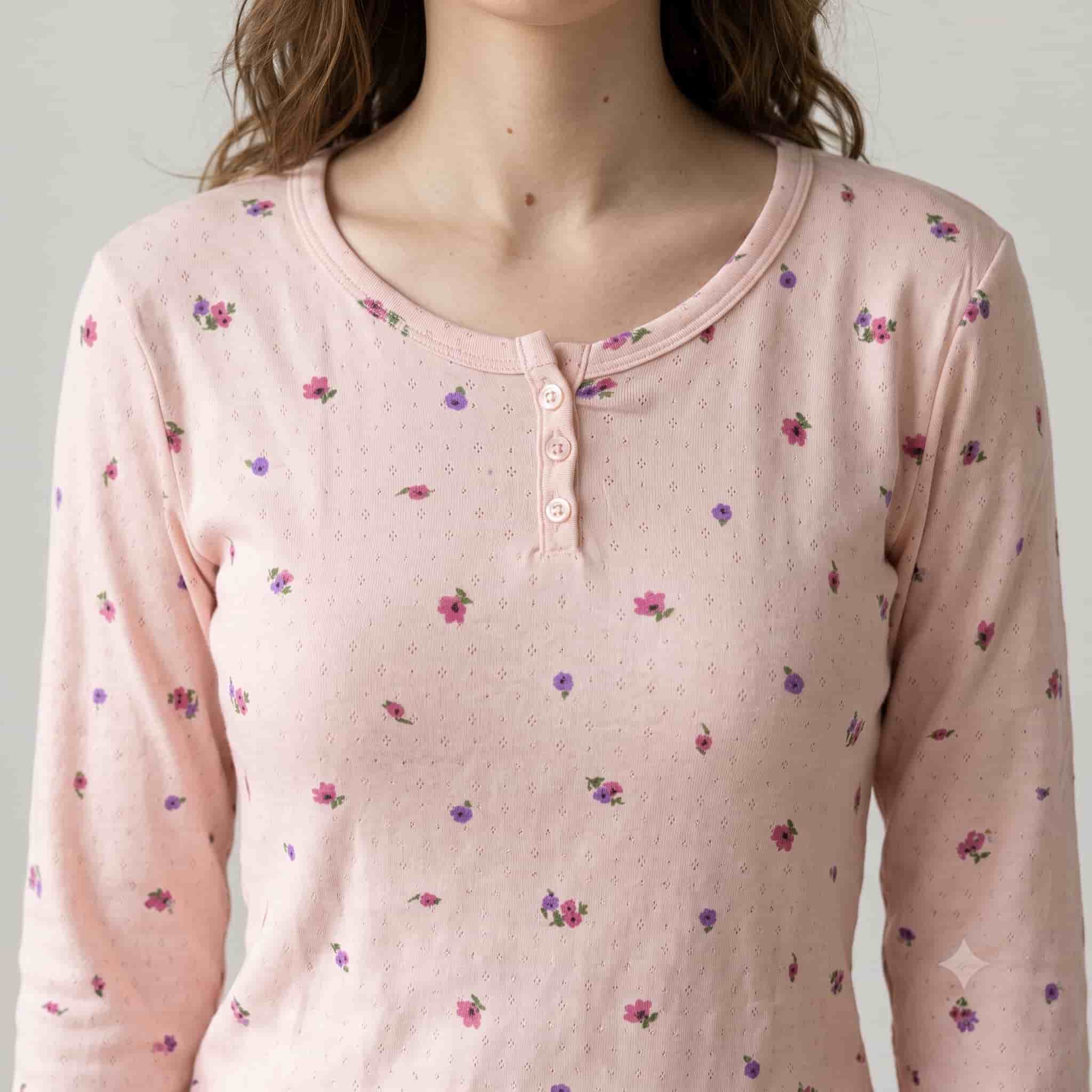 Peach Petals Women Full Sleeves Pajama Set – Blush Pink