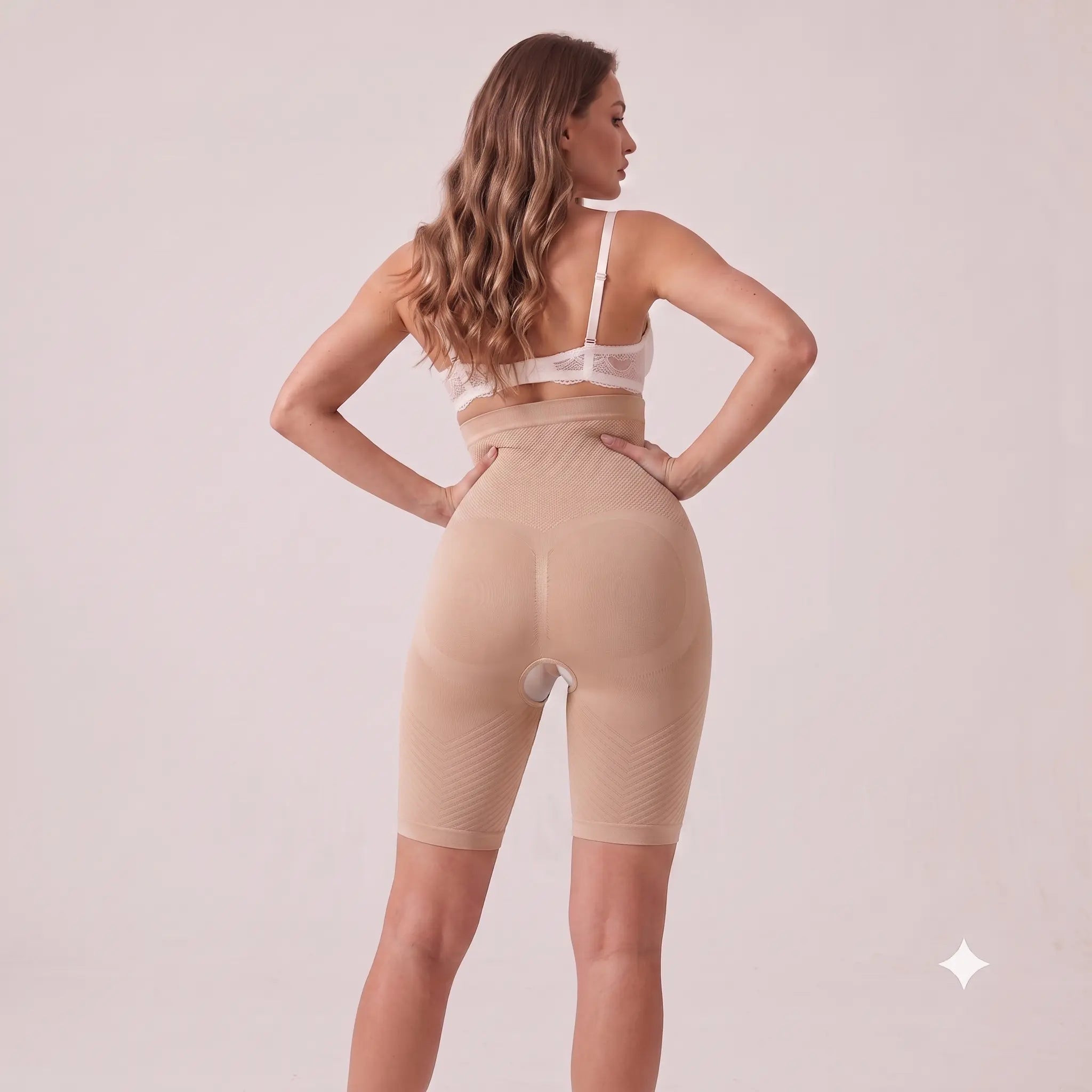 High Waist Tummy Flatter Women Shapewear With Peehole - Beige