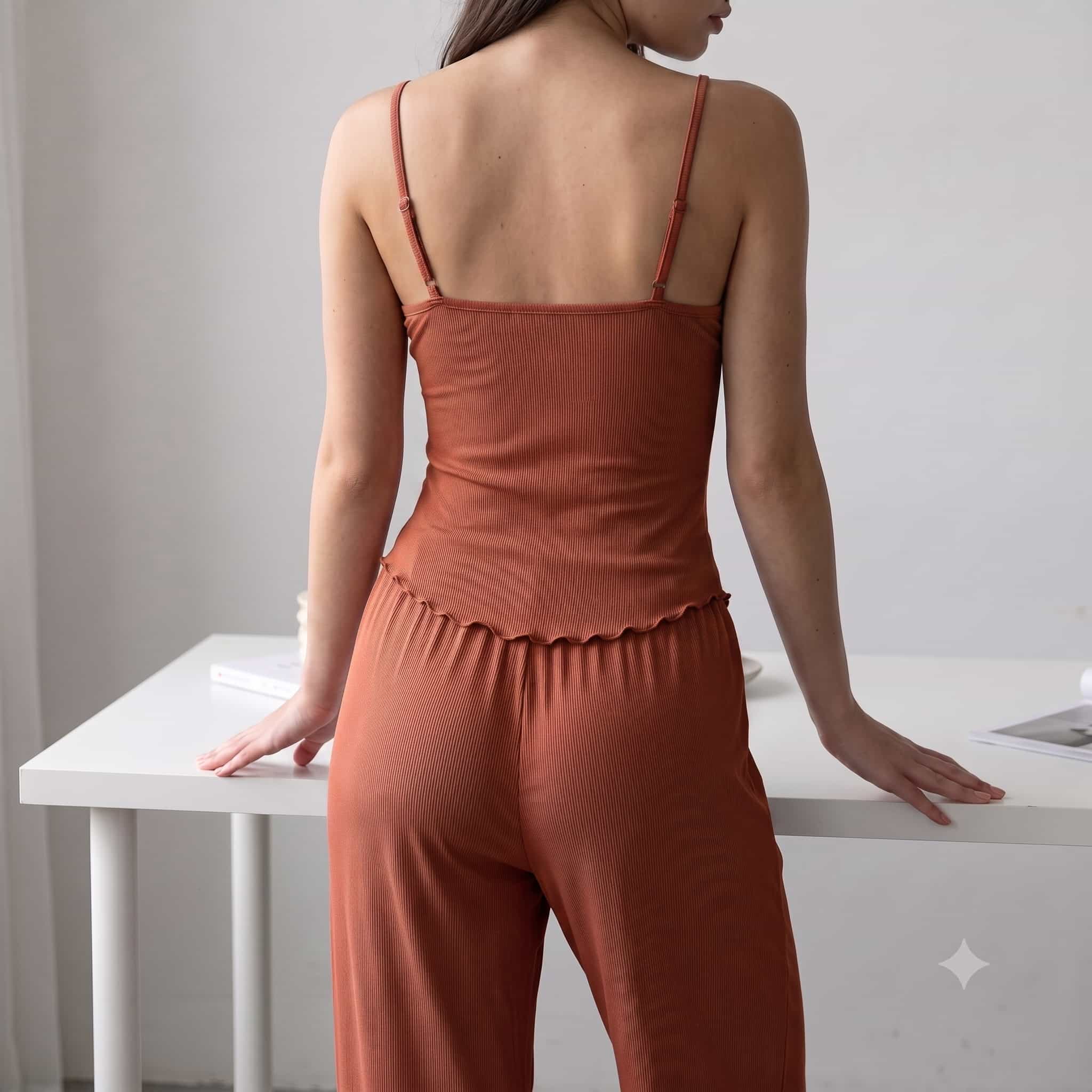 Ember Ease Women Camisole Slipwear Pajama Set - Rust