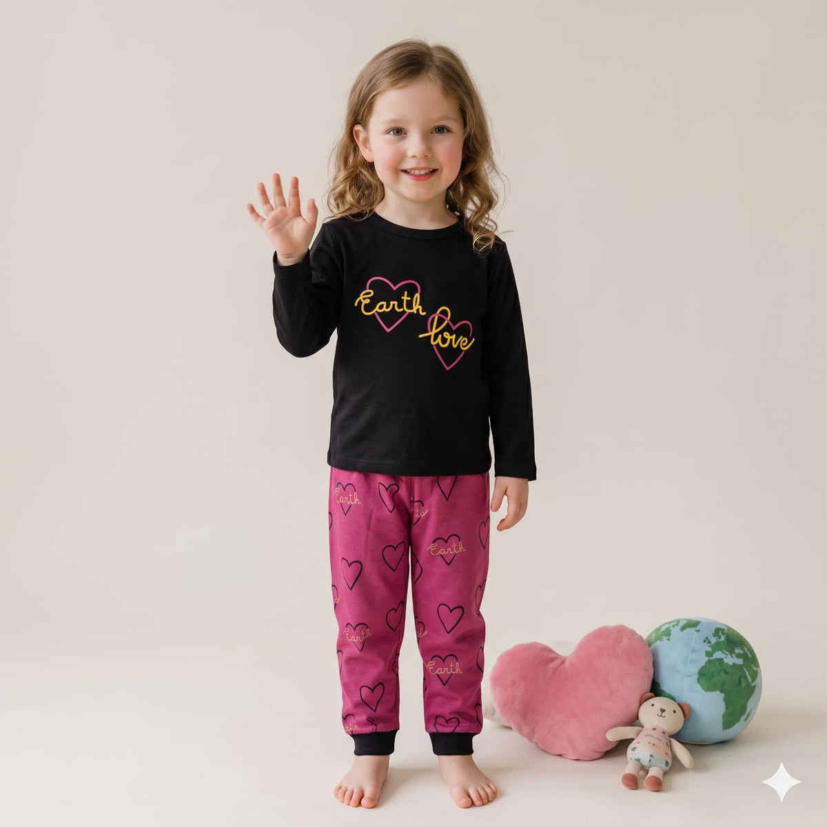 Heart Hues Girls Winter Full Sleeves Pajama Set – Berry Pink