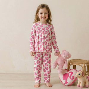 Barbie Love Girls Full Sleeves Pajama Set - White & Pink