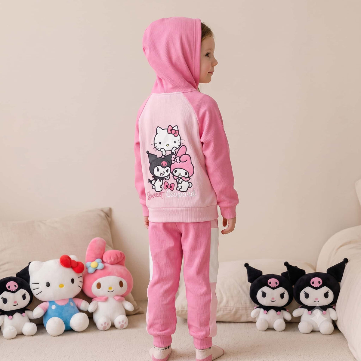 Hello Kitty, Kuromi, & My Melody Girls Winter Full Sleeves Pajama Set – Pink