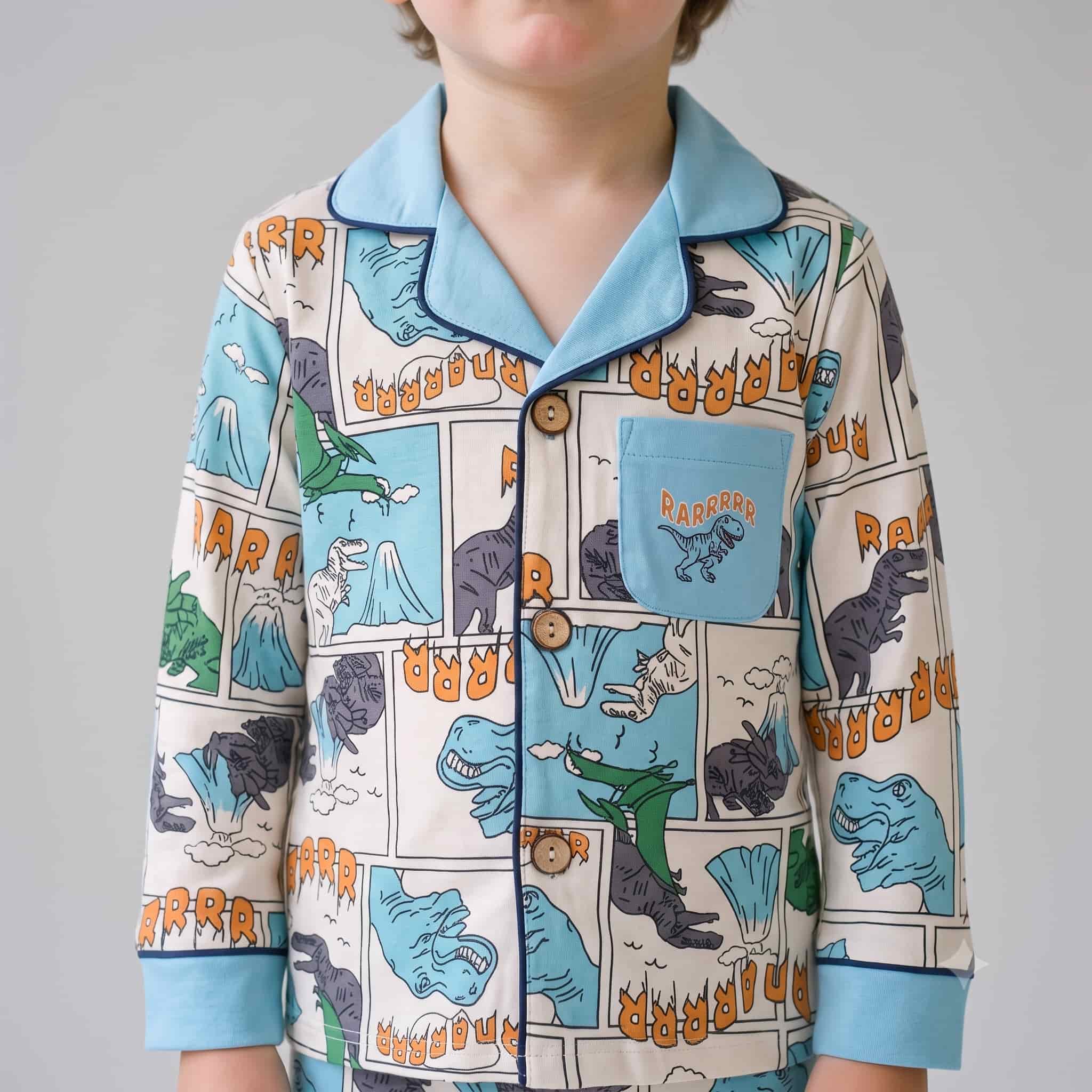 Dino Comic Boys Full Sleeves Pajama Set - Blue