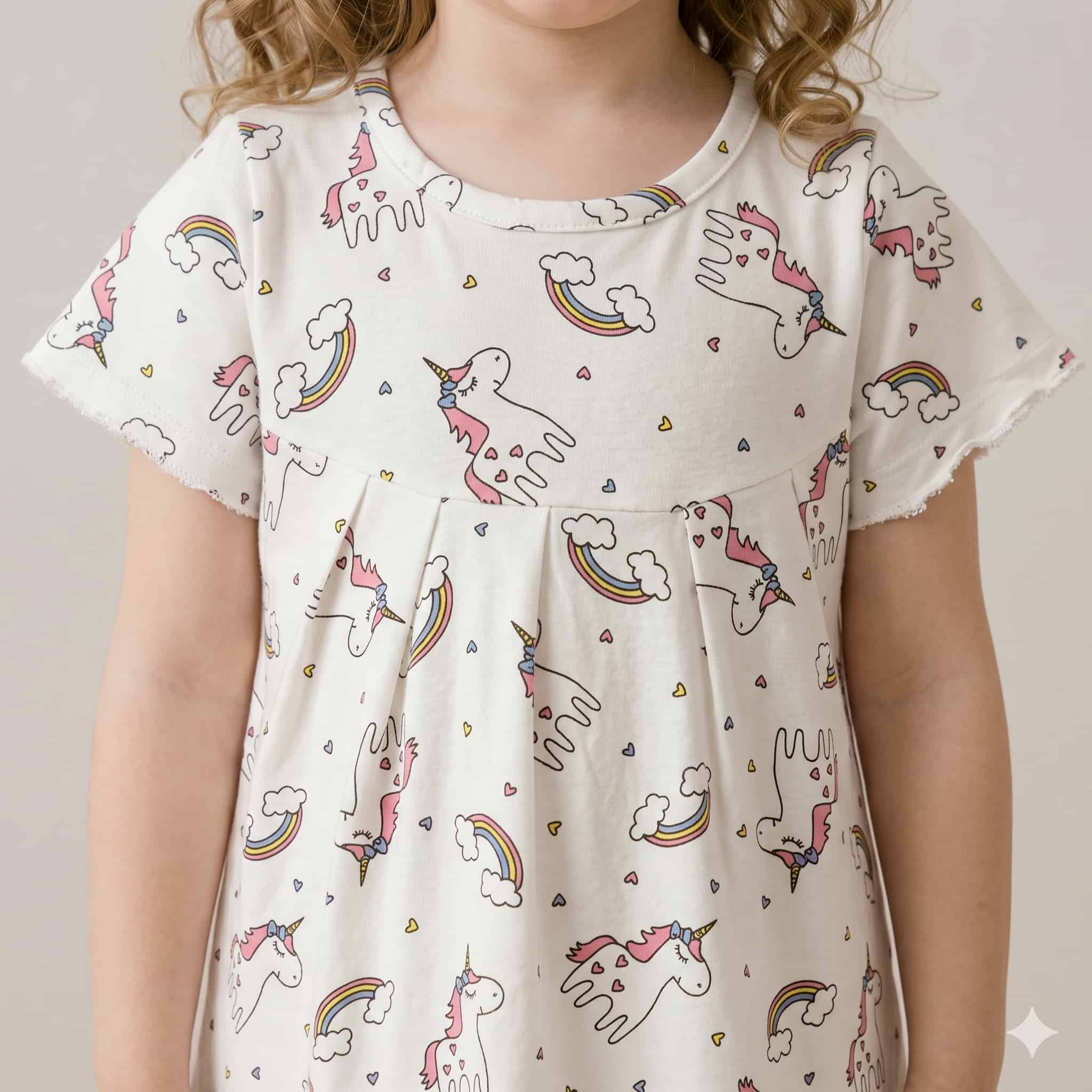 Unicorn Dreams Girls Half Sleeves Pajama Set - Cream