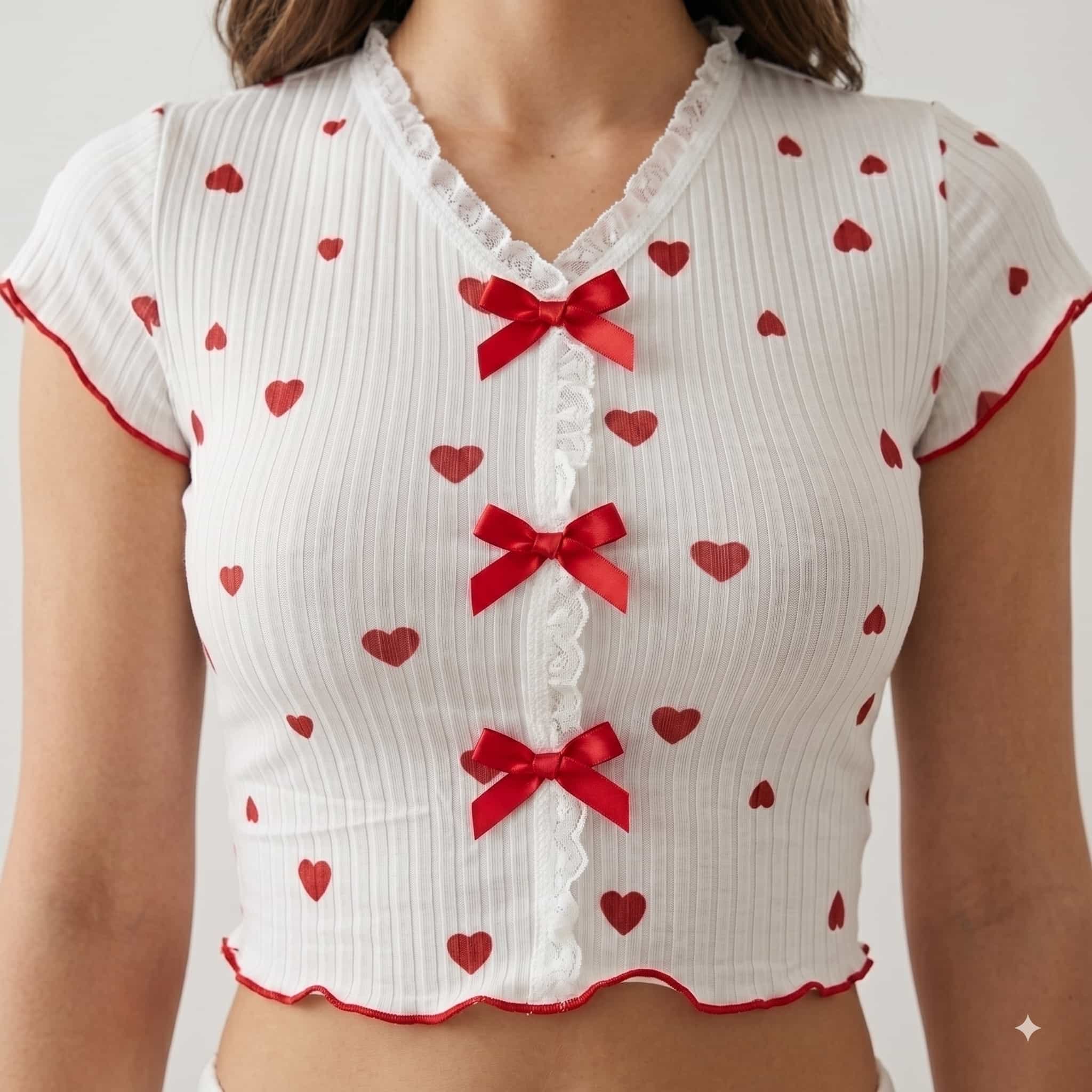 Cherry Charm Women Short Sleeves Pajama Set - White