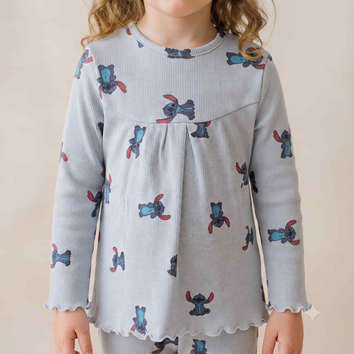 Stitch Girls Full Sleeves Pajama Set – Sky Blue