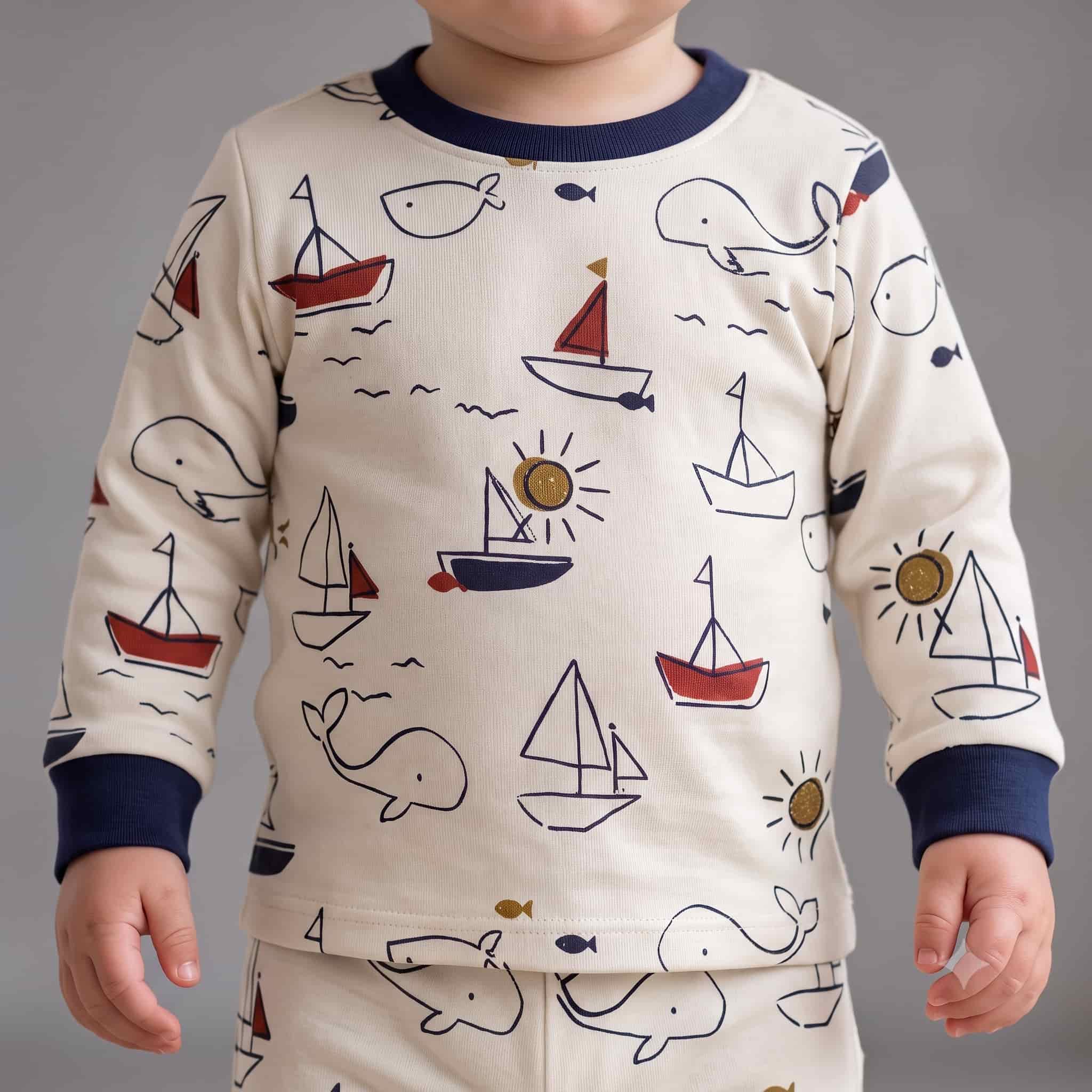Ocean Doodles Baby Boys Full Sleeves Pajama Set - Cream
