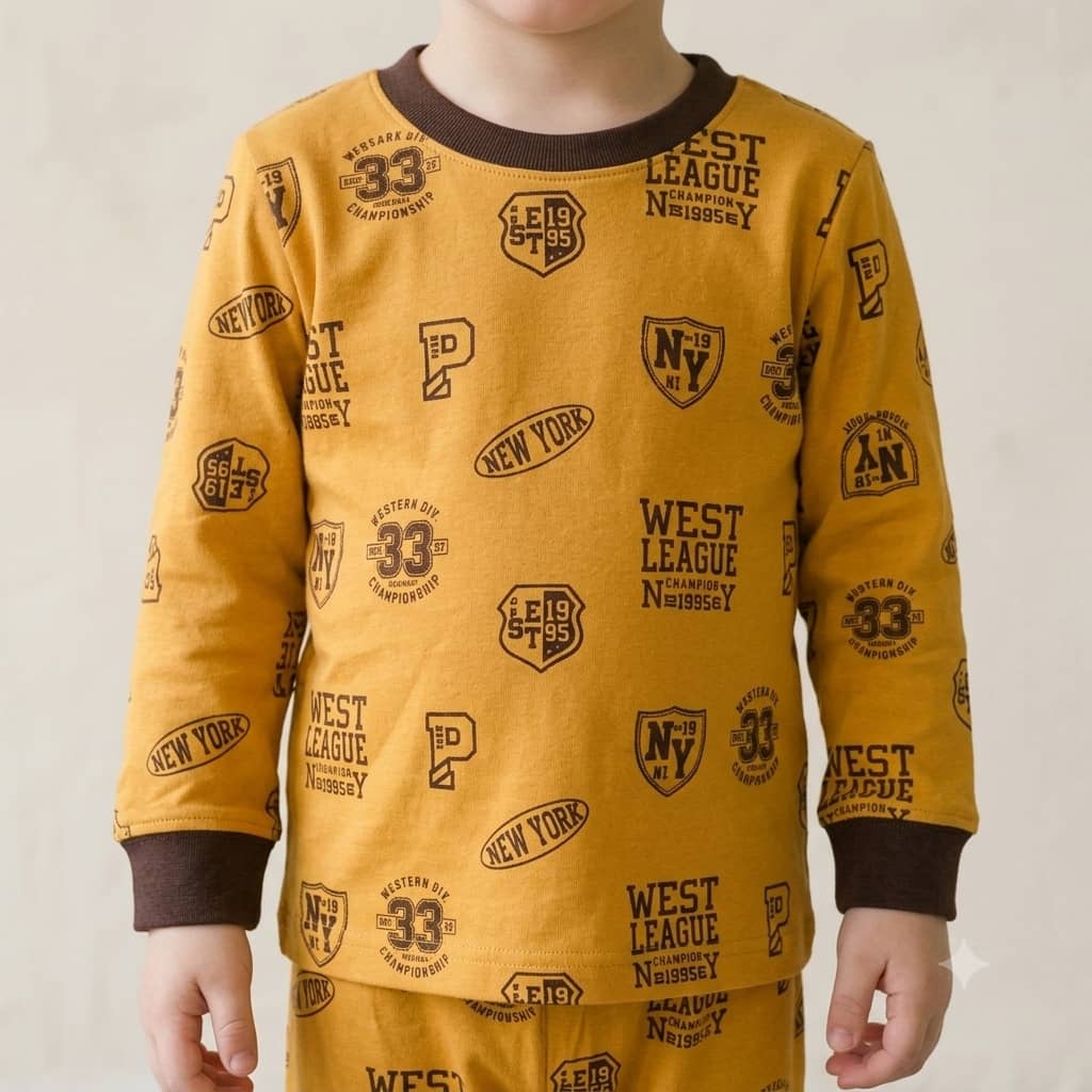 West League Boys Full Sleeves Pajama Set – Mustard
