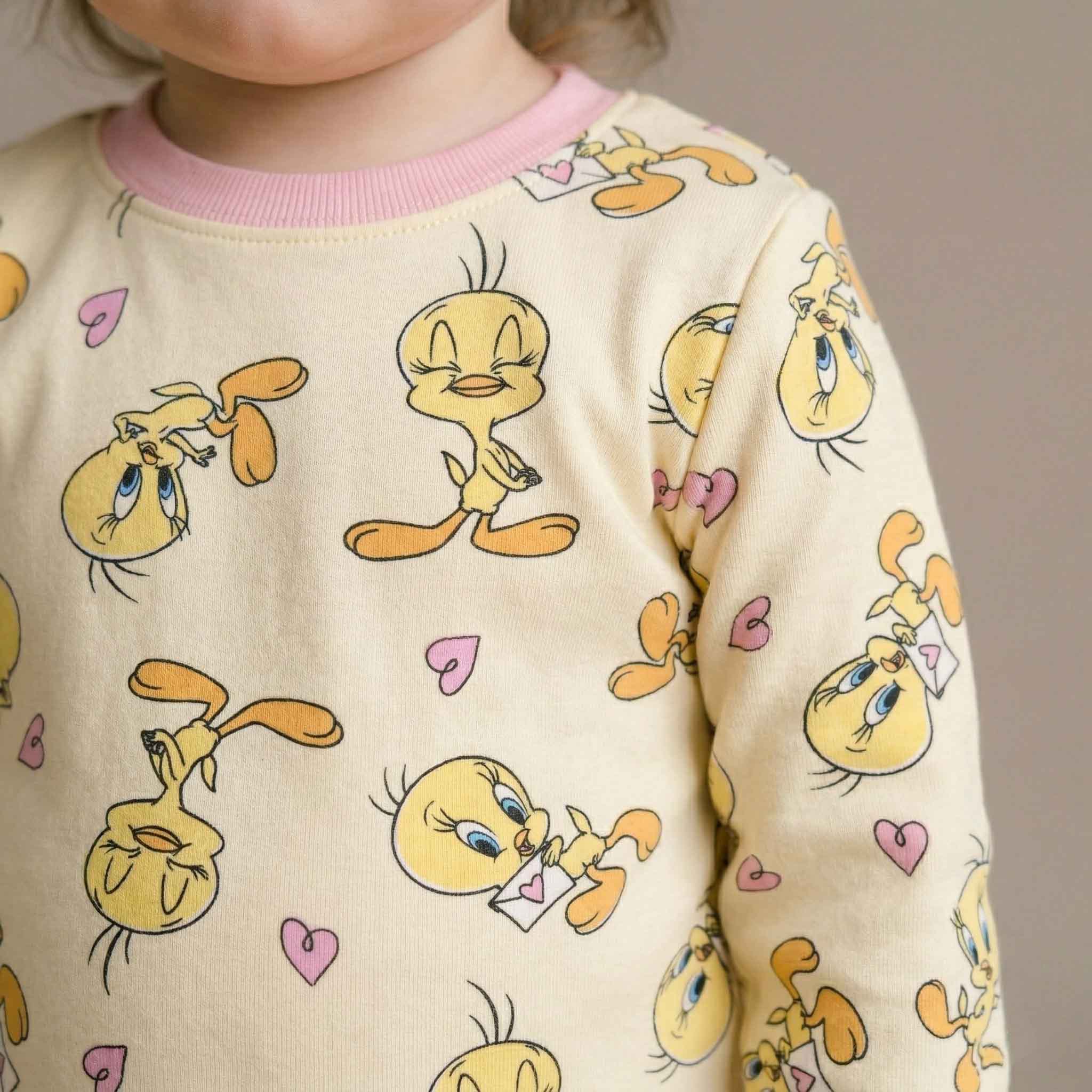 Tweety Baby Girl Full Sleeves Pajama Set - Yellow