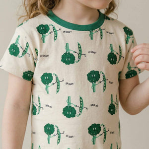 Mr Broccoli Girls Pajama Set - Cream & Green