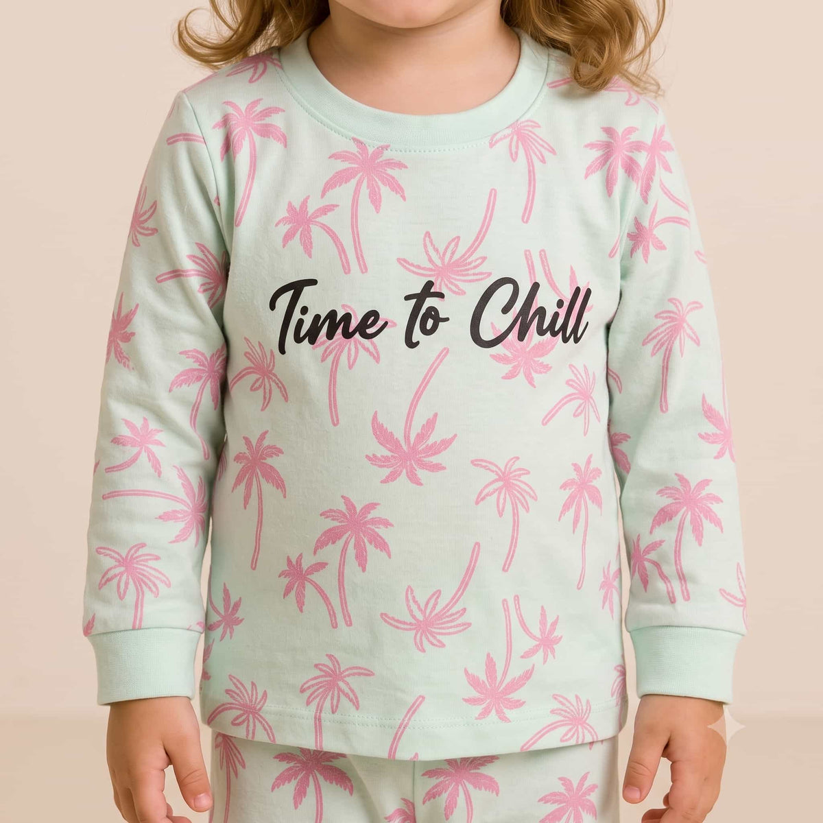 Tropical Chill Baby Girls Full Sleeves Pajama Set – Mint Green