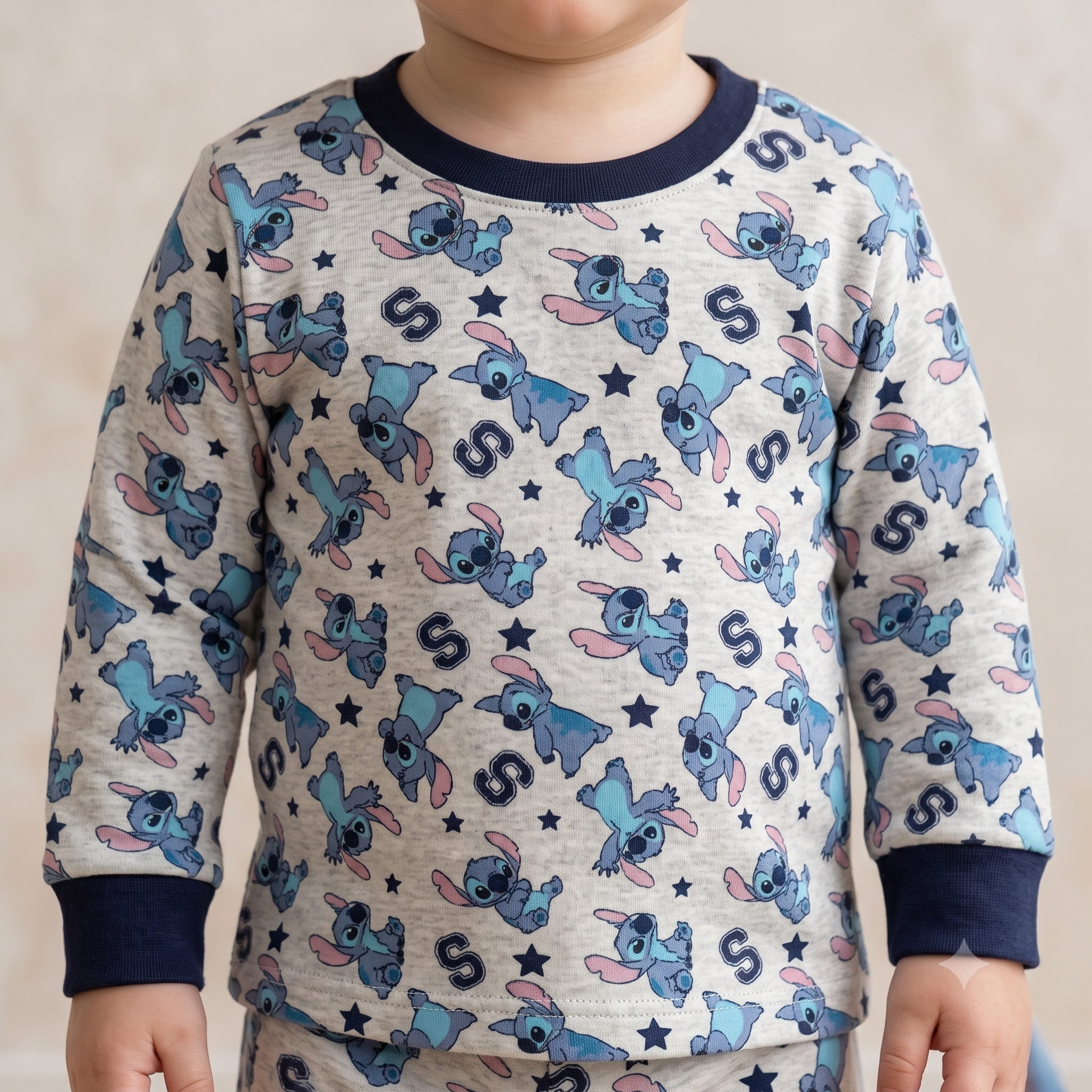 Stitch Baby Boys Full Sleeves Pajama Set - Grey & Blue