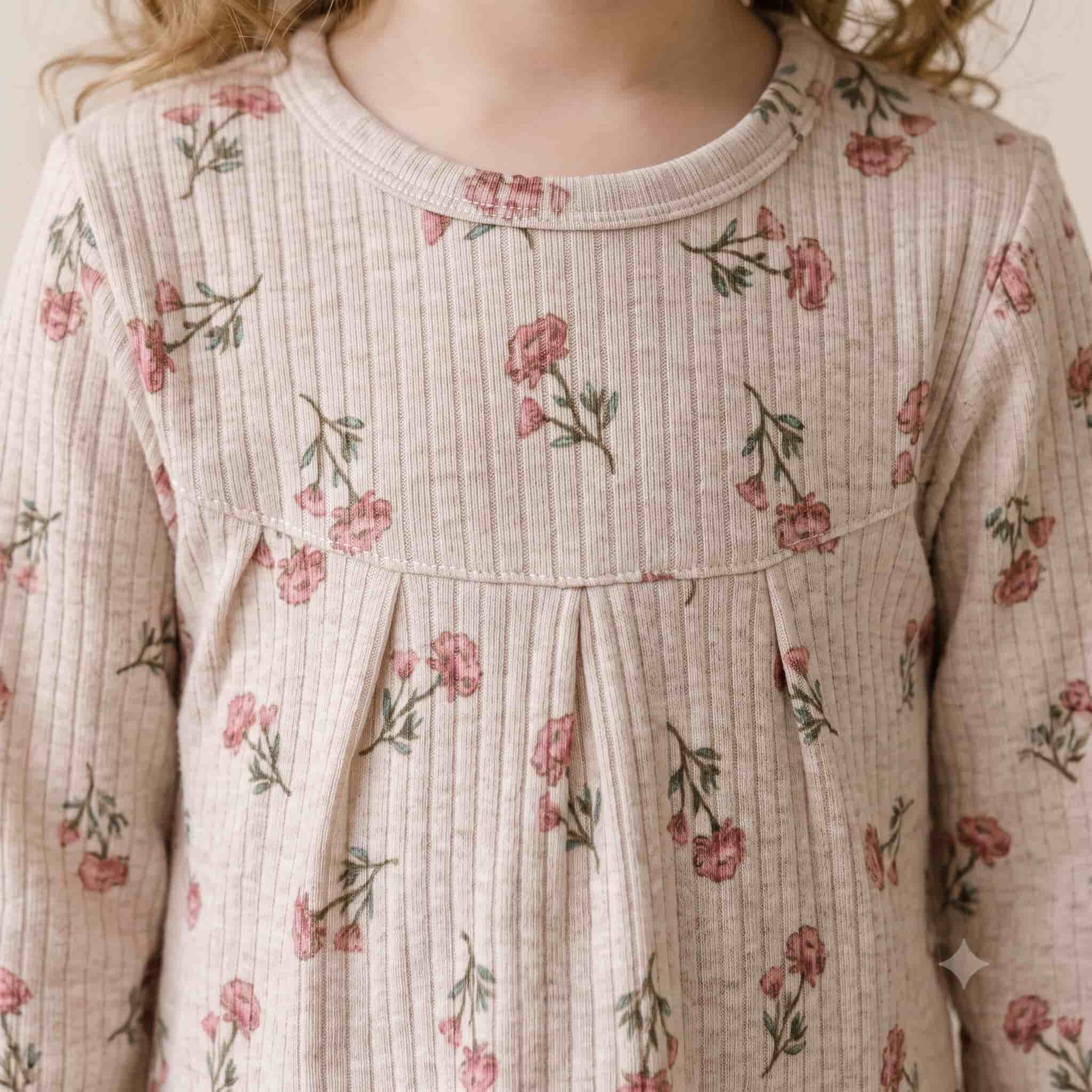 Blossom Grace Girls Full Sleeves Pajama Set - Beige
