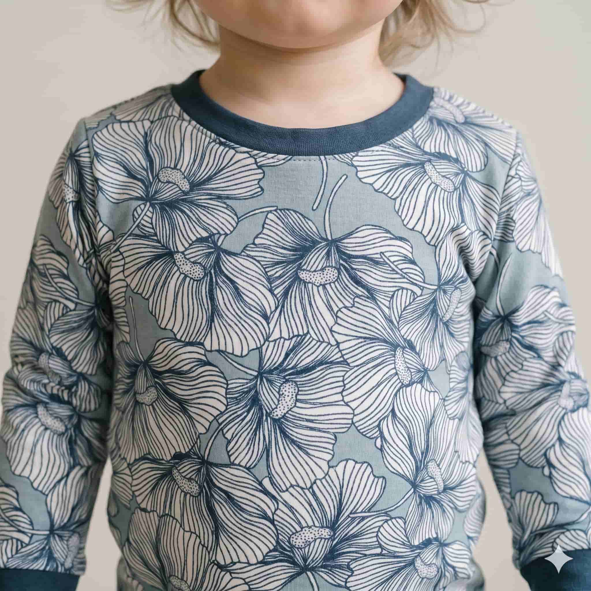 Azure Flora Baby Girls Full Sleeves Pajama Set - Slate Blue