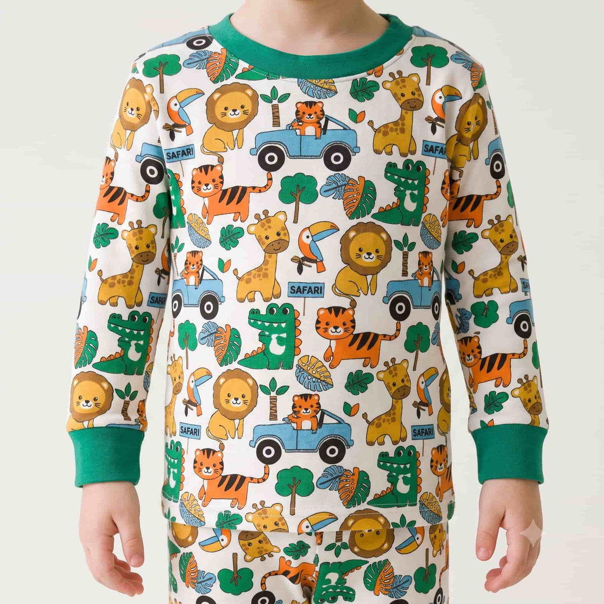 Safari Snooze Boys Full Sleeves Pajama Set - Off-White