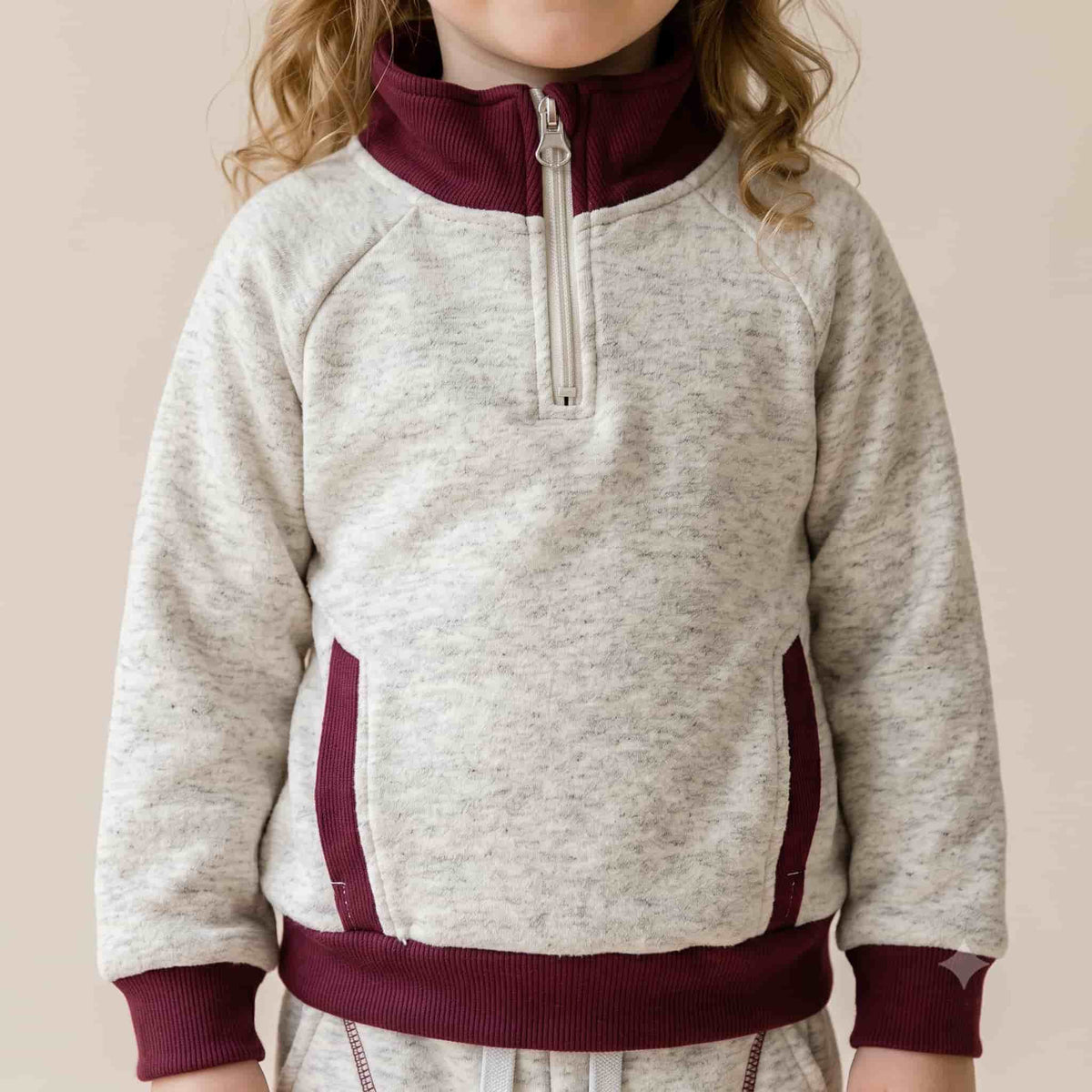 Berry Bliss Girls Winter Full Sleeves Pajama Set – Oatmeal & Maroon