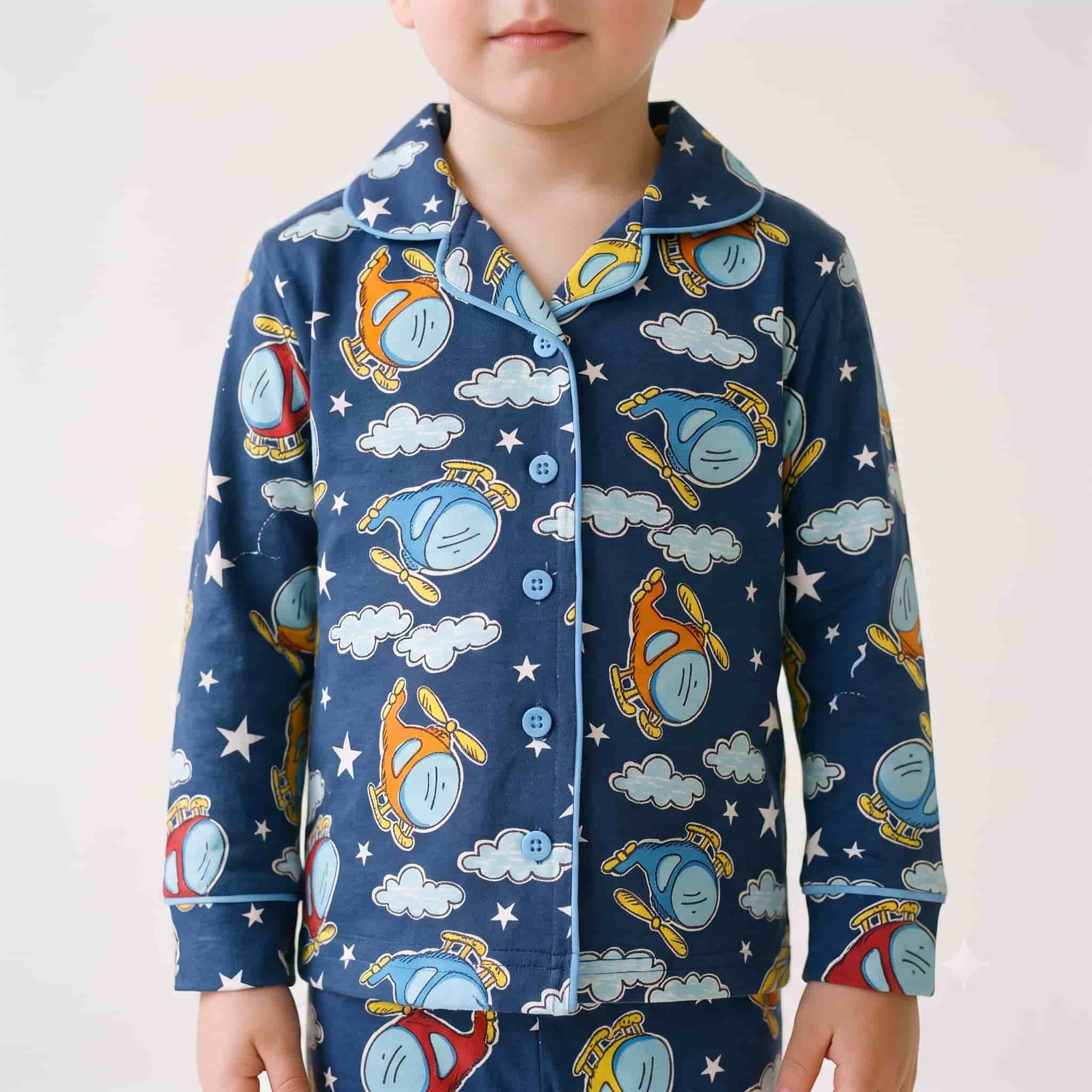 Helicopter Boys Full Sleeves Pajama Set - Navy