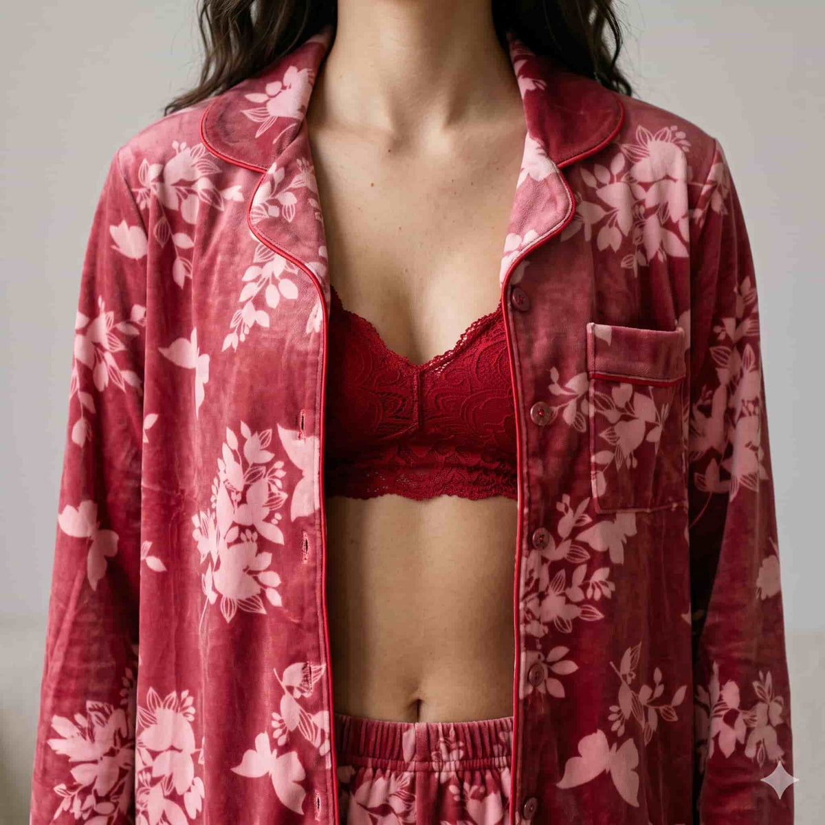 Rouge Garden Women Winter Full Sleeves Pajama Set - Red