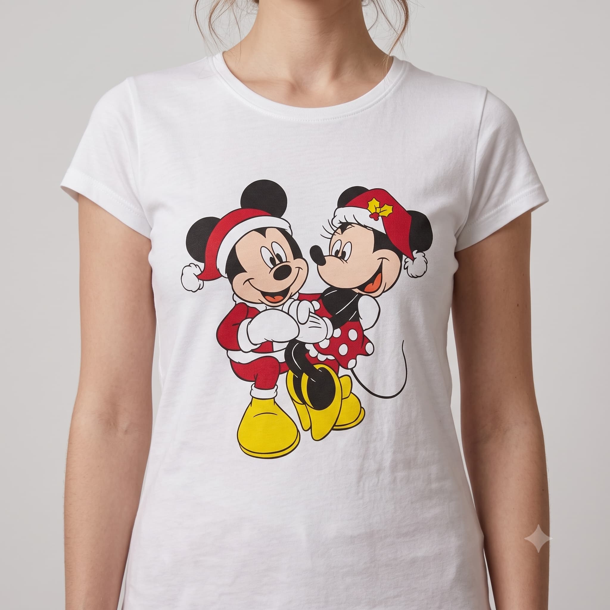 Mickey & Minnie Mouse Women Half Sleeves Pajama Set - White