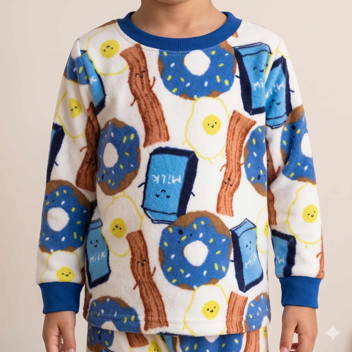 Breakfast Buddies Boys Winter Full Sleeves Pajama Set - Royal Blue