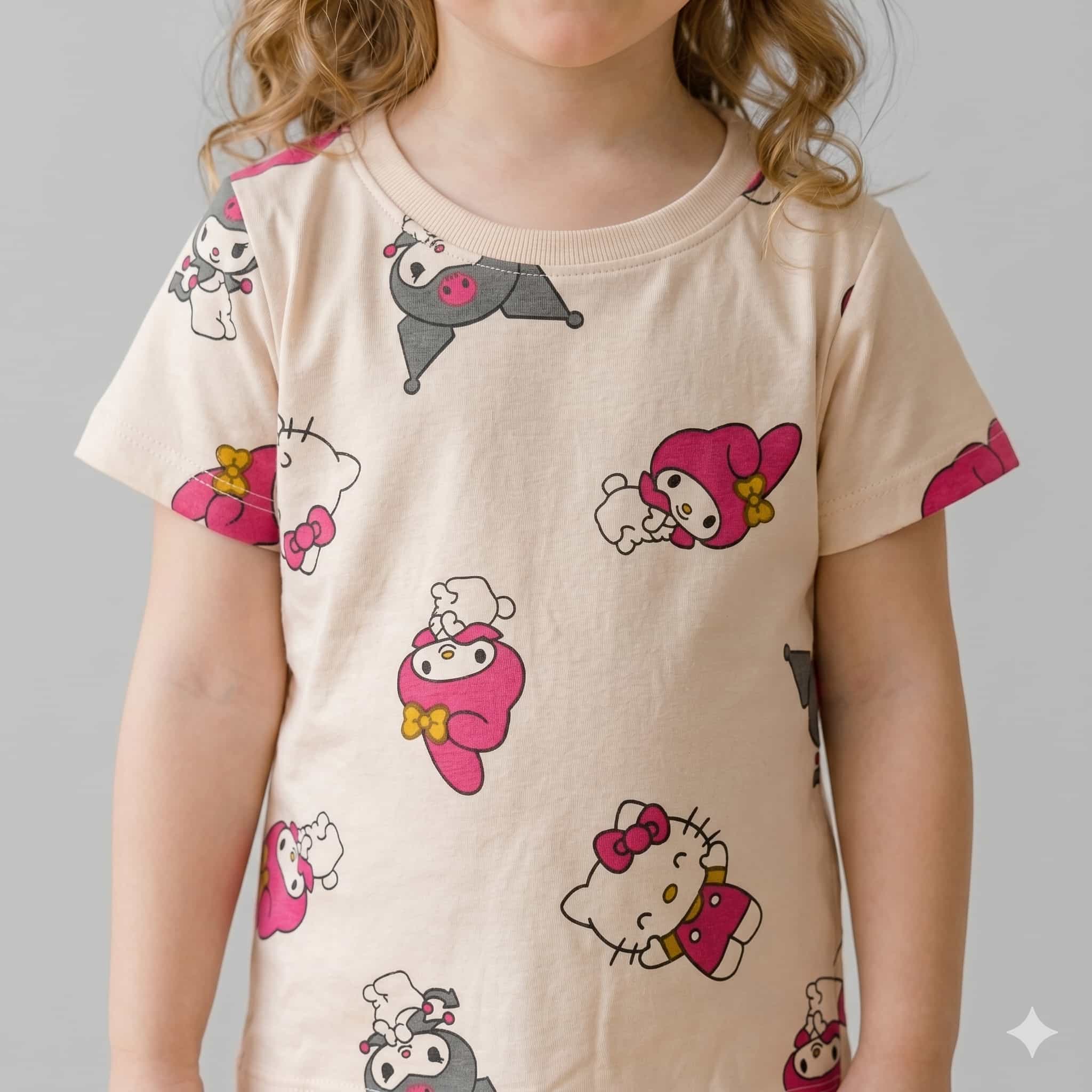 Kuromi Girls Half Sleeves Pajama Set - Peach