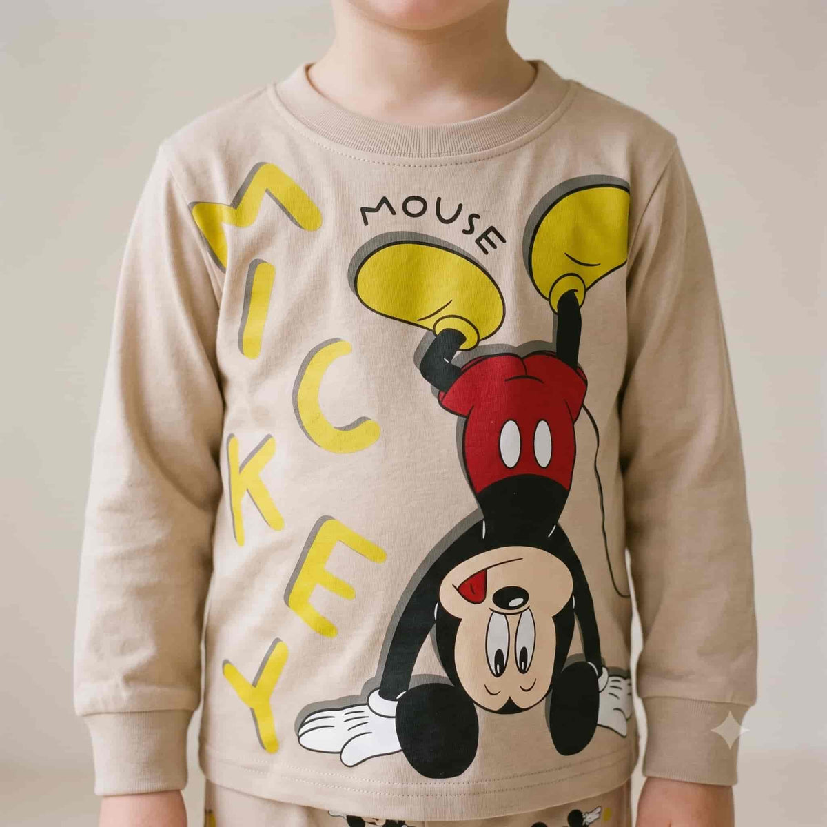 Mickey Mouse Boys Full Sleeves Pajama Set – Beige
