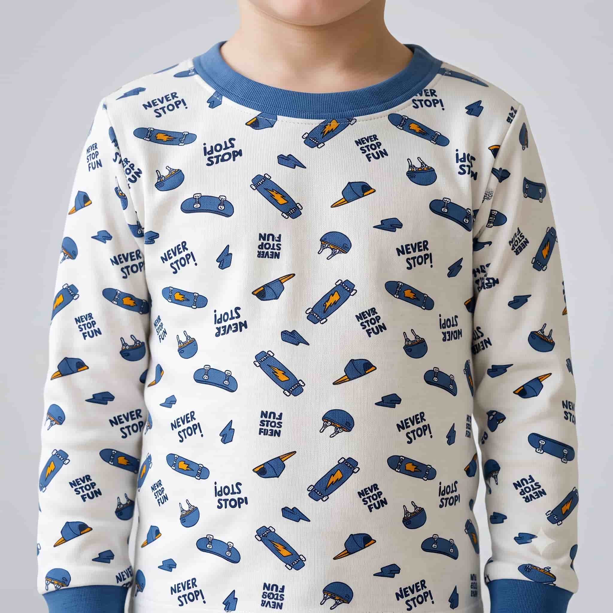 Skate Vibe Boys Full Sleeves Pajama Set - Cream