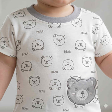 Little Bear Buddy Half Sleeves Baby boy Pajama Set - Grey