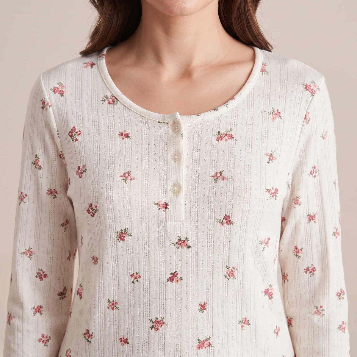 Blush Bouquet Women Full Sleeves Pajama Set – Cream