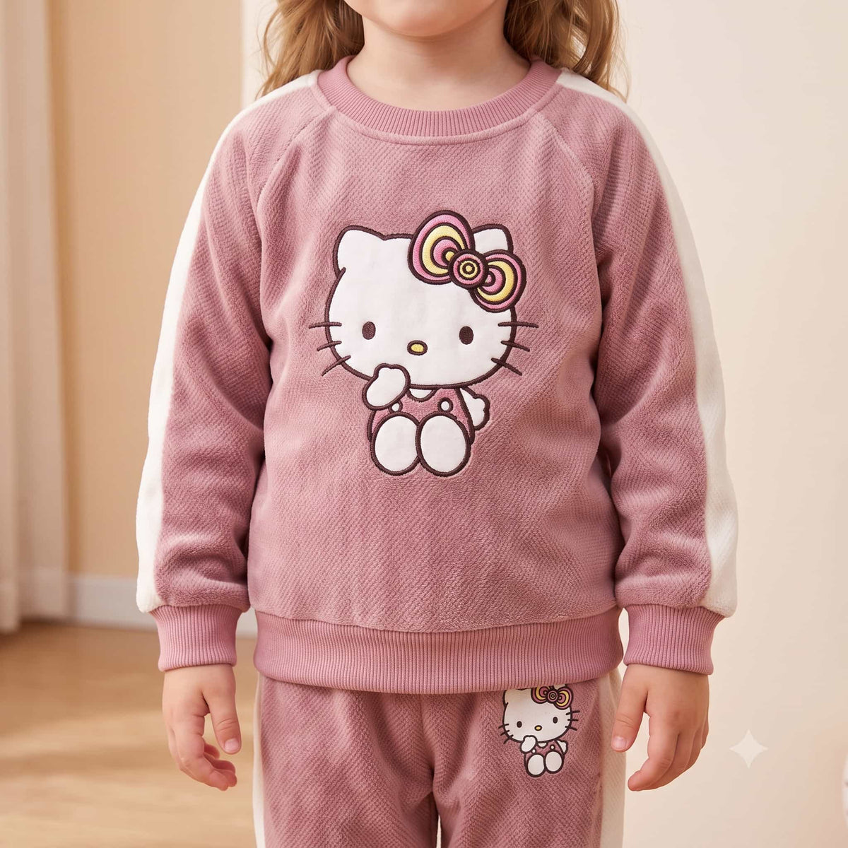 Hello Kitty Baby Girls Winter Full Sleeves Pajama Set – Dusty Pink & Cream