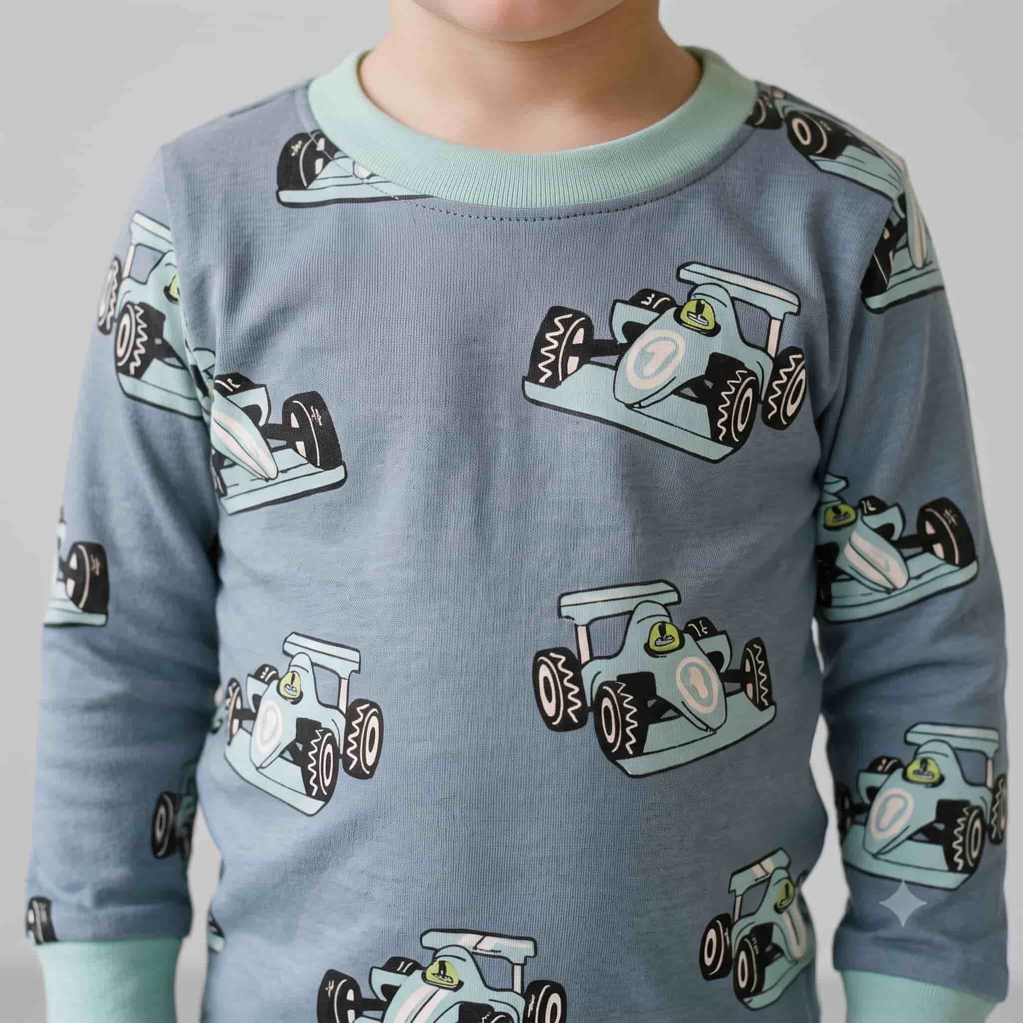 Race Day Boys Full Sleeves Pajama Set - Steel Blue