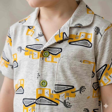 Tiny Builder Half sleeves Boys Button Pajama Set - Cream