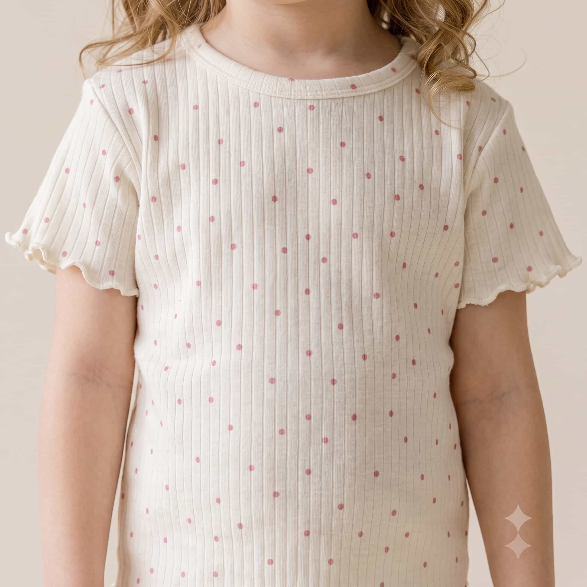 Dotted Dream Girls Half Sleeves Pajama Set - Cream
