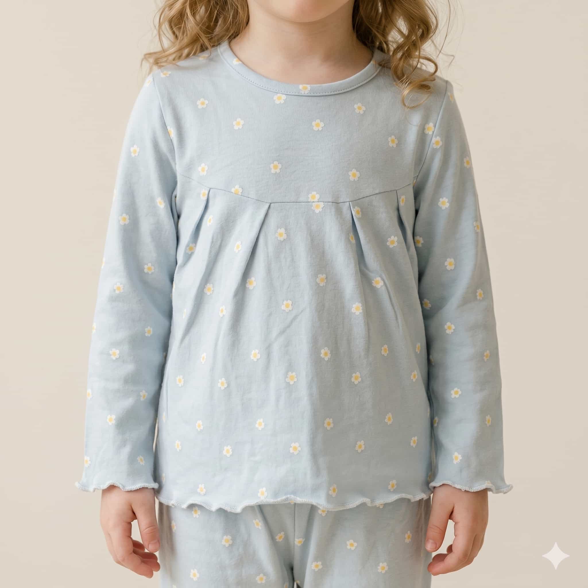 Daisy Delights Girls Full Sleeves Pajama Set - Light Blue