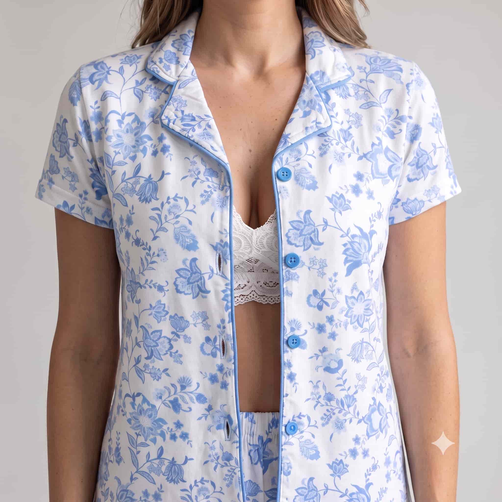 Azure Bloom Women Half Sleeves Pajama Set - Blue