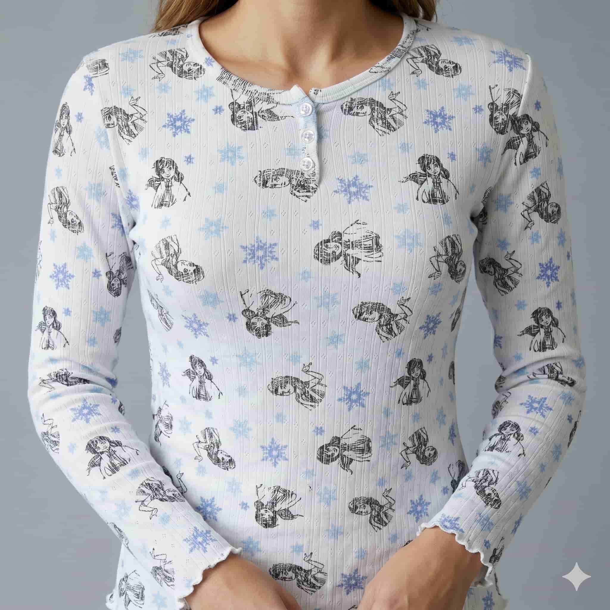Winter Whimsy Women Full Sleeves Pajama Set - White